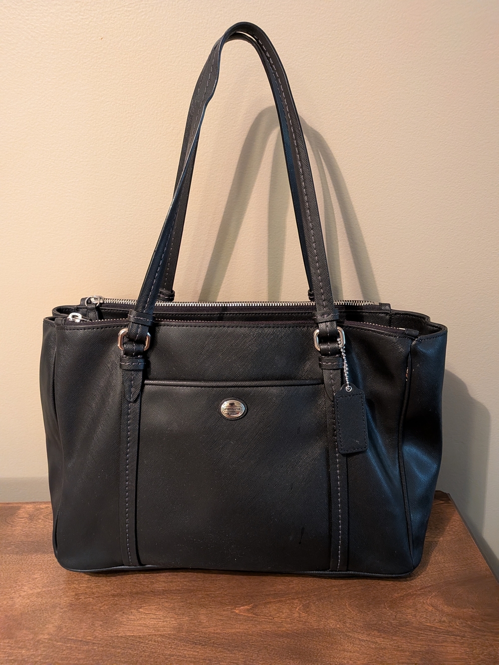 Coach Black Leather Shoulder Bag with Silver Hardware